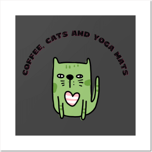 Coffee cats and yoga mats funny yoga and cat drawing Posters and Art